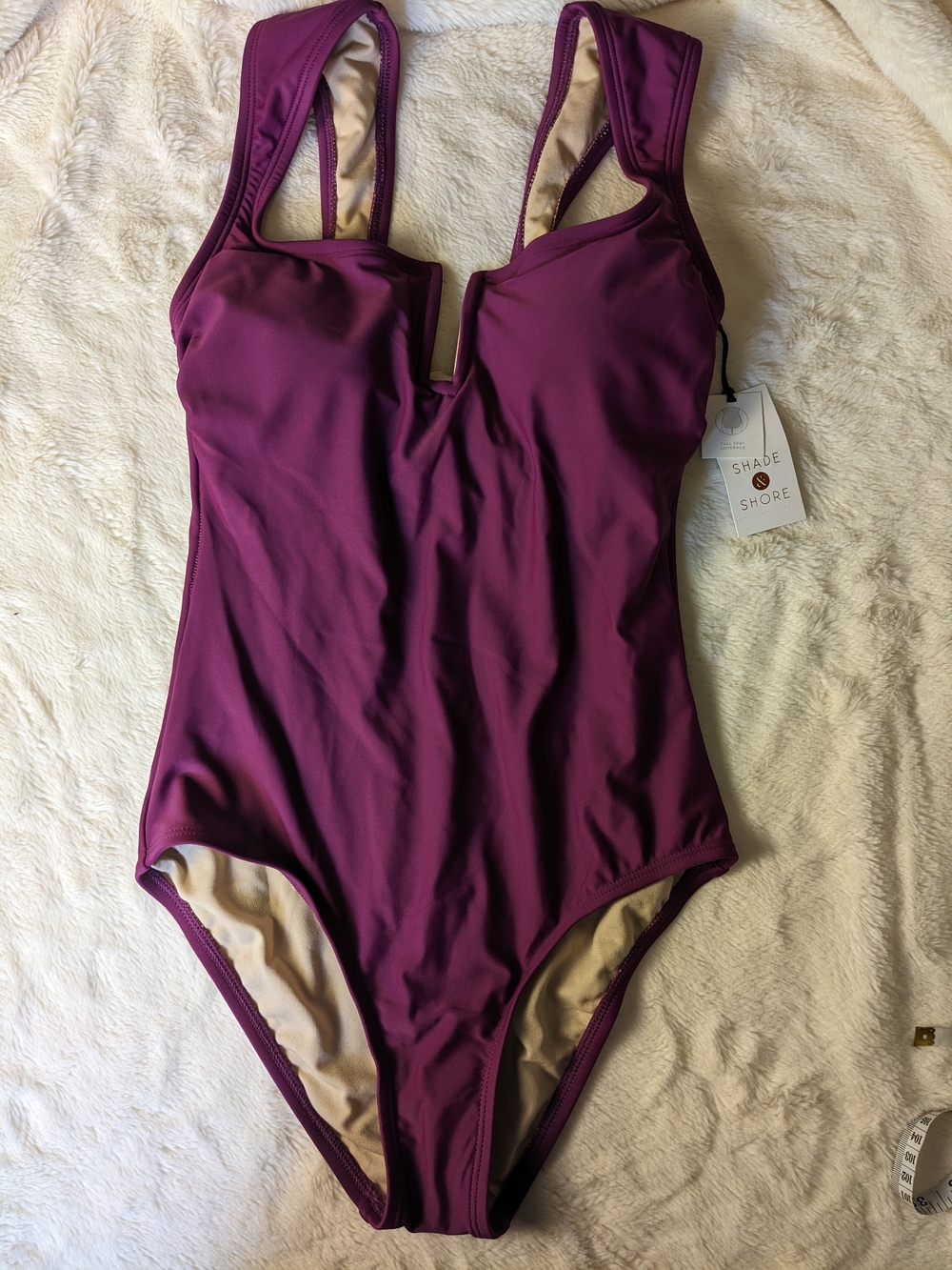 Shade & Shore Deep Plum V-Notch One-Piece Swimsuit
